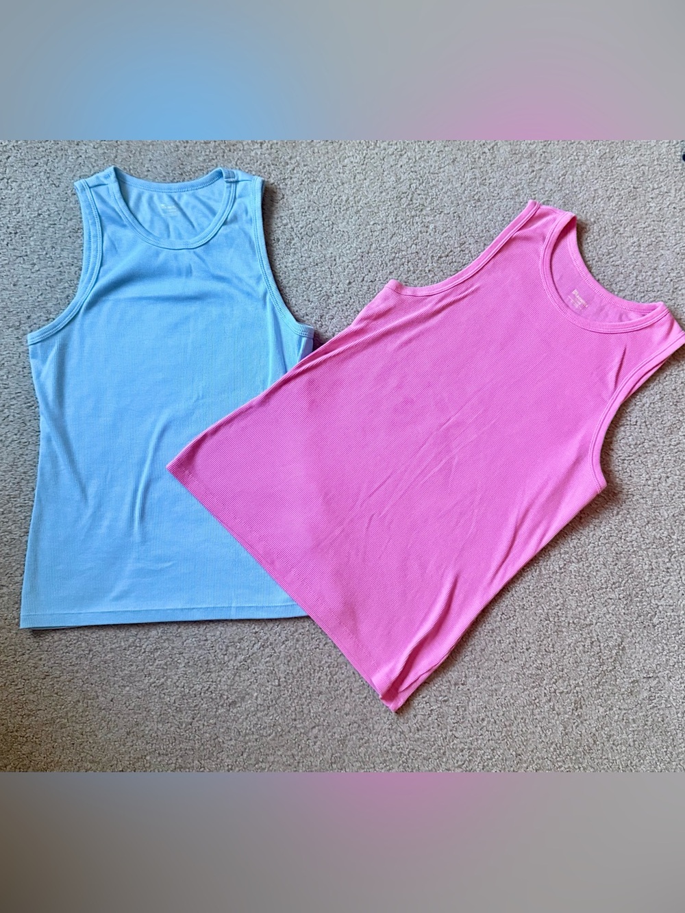 2-Pack Basic Ribbed Tank Tops Pink & Blue M/L NWOT